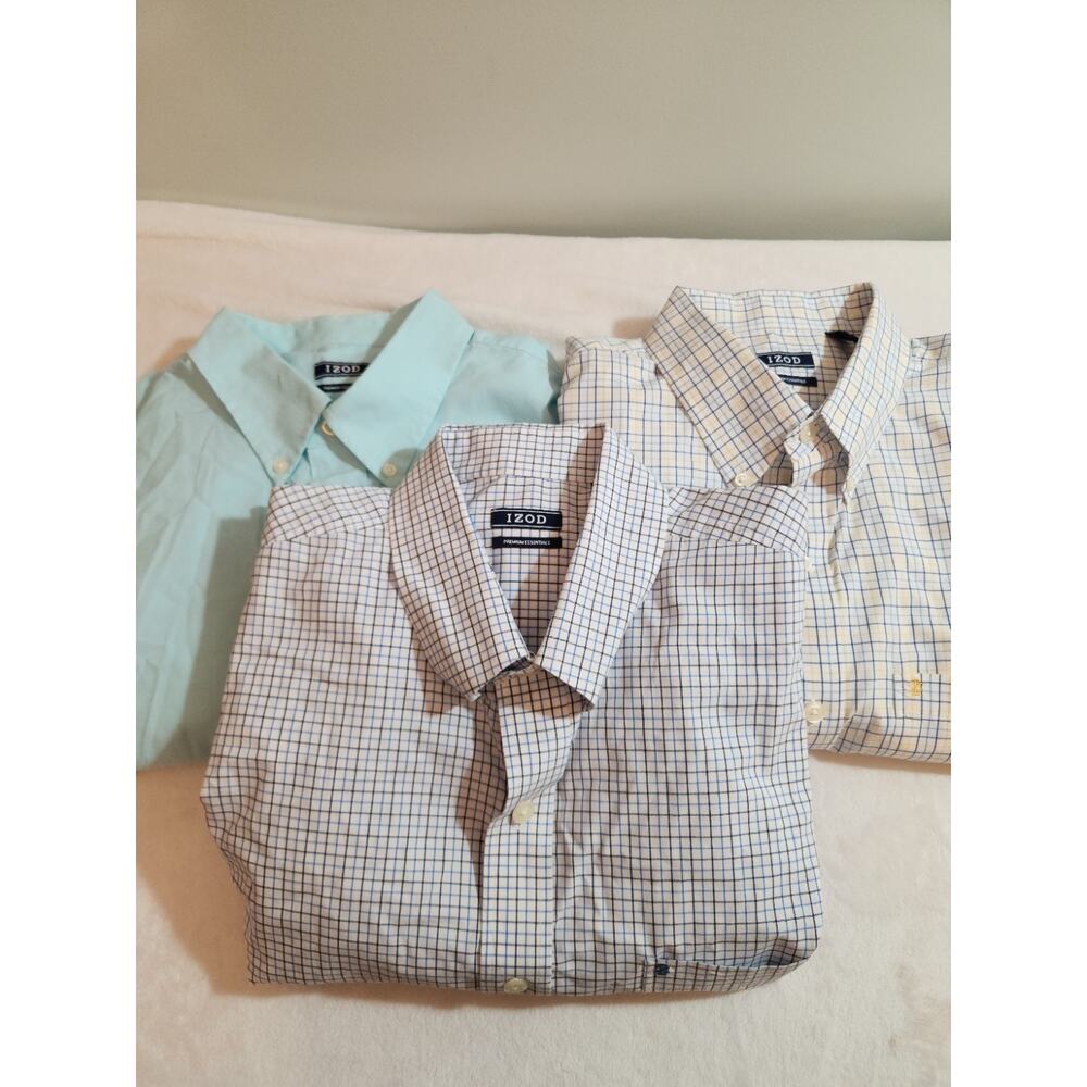 Lot Of 3 Izod Shirt Mens XLT XL Tall Blue Plaid 100% Cotton Long Sleeve Preppy